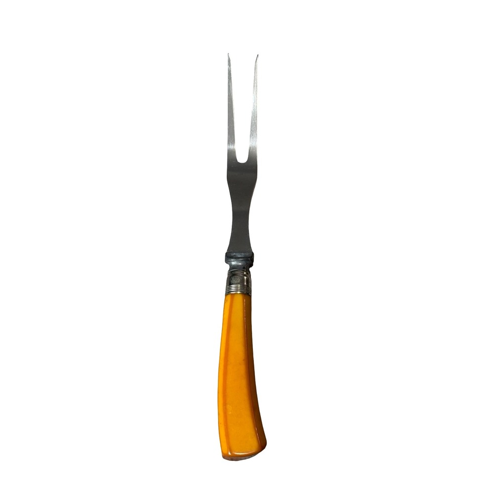 Vintage Butterscotch Bakelite Handle Stainless Steel Carving Fork 11.5 Inch MCM